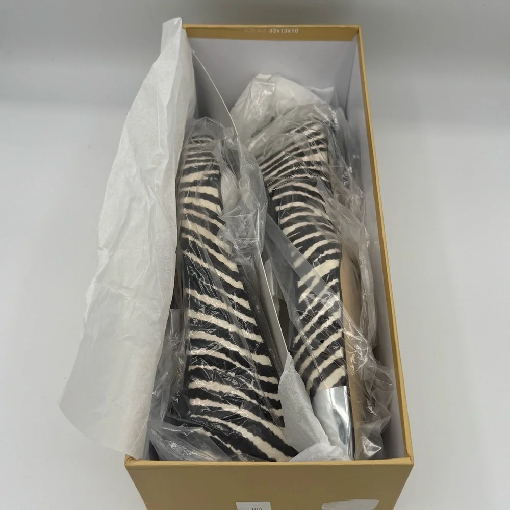 Michael Kors Paxton Leather Calf Hair Zebra Flats with Silver Tone Accents NIB - Picture 10 of 11